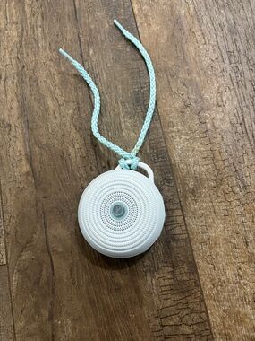 Portable White Bluetooth Shower Speaker with Mint Lanyard